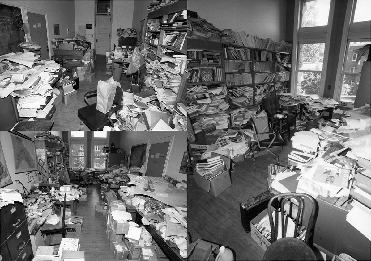 cluttered office in 1970s
