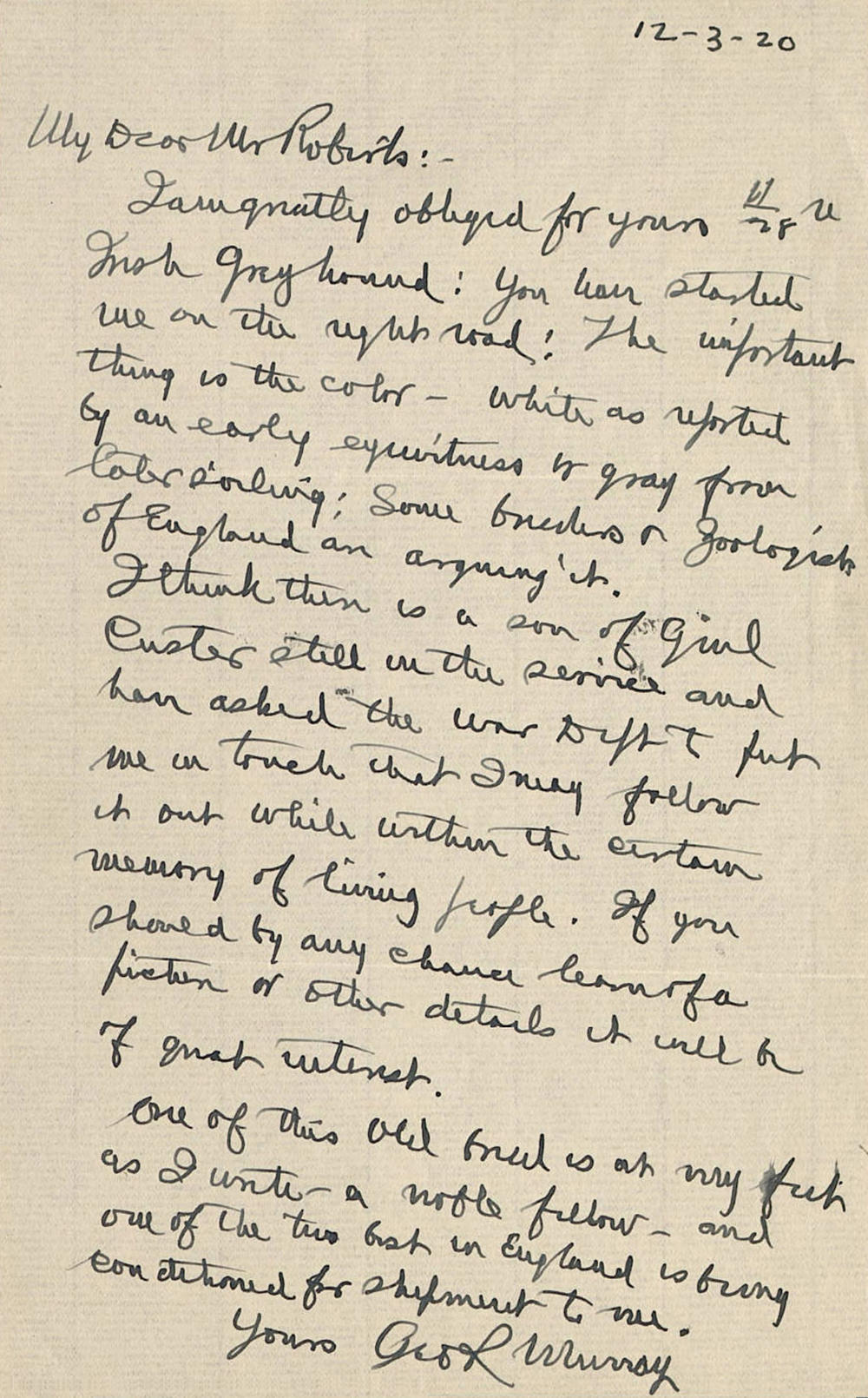 Murray's response to Roberts - December 3, 1920