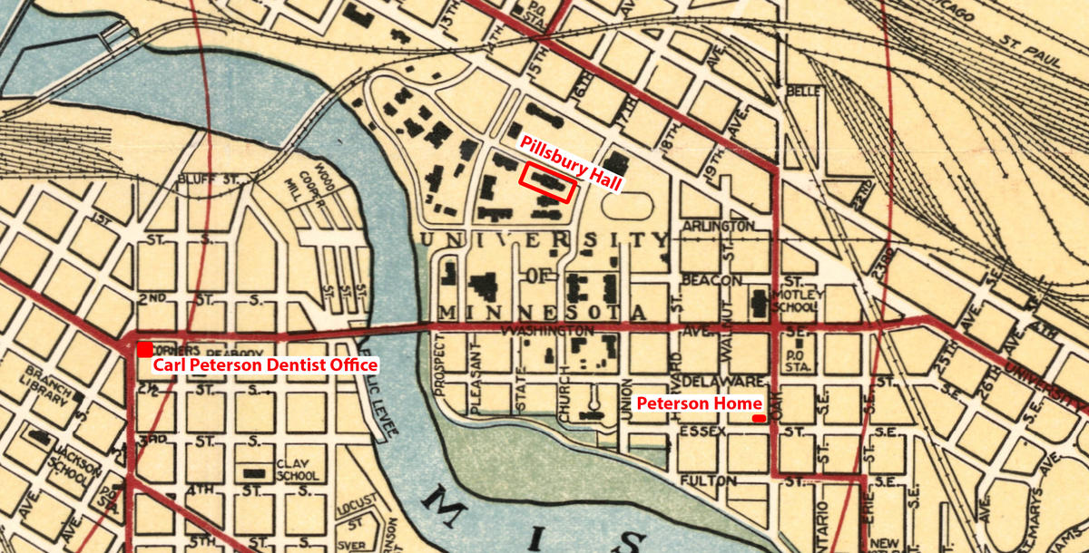 Map of University and Peterson home and dental practice in 1920