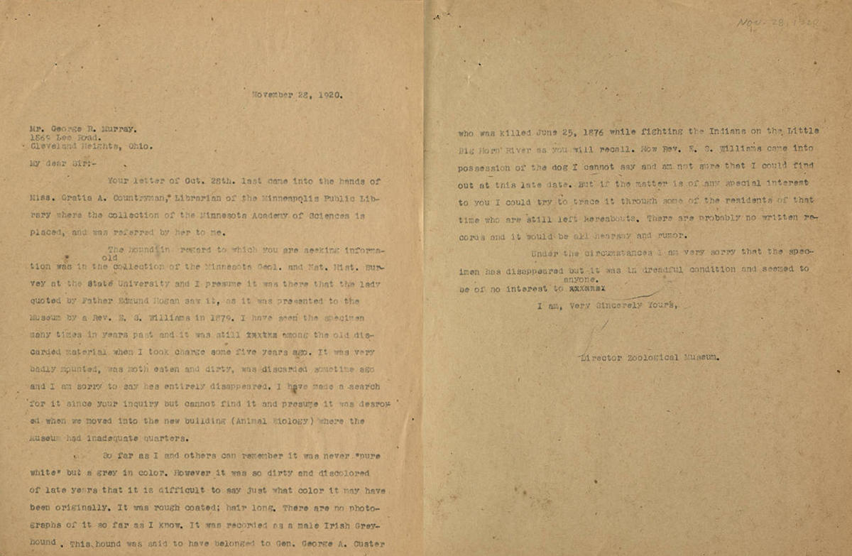 Roberts' letter to George Murray November 28, 1920