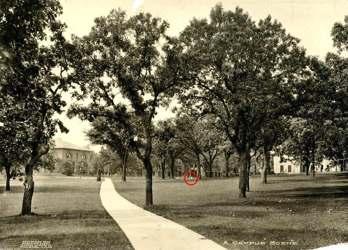 1908 view of 1878 Memorial Boulder as seen from the north.