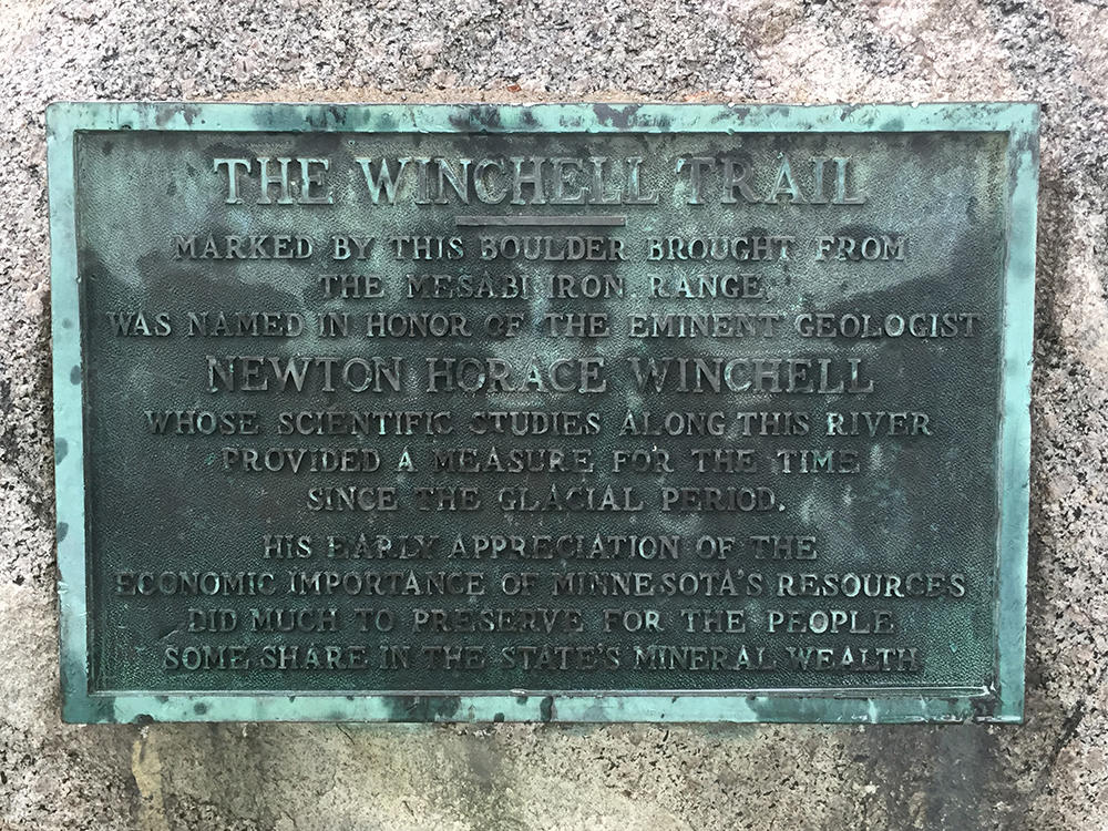 Plaque on the boulder marking the northern start of the Winchell Trail 